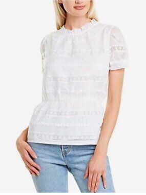 J Crew Factory Daisy-chain Peplum Short Sleeve Blouse Top White